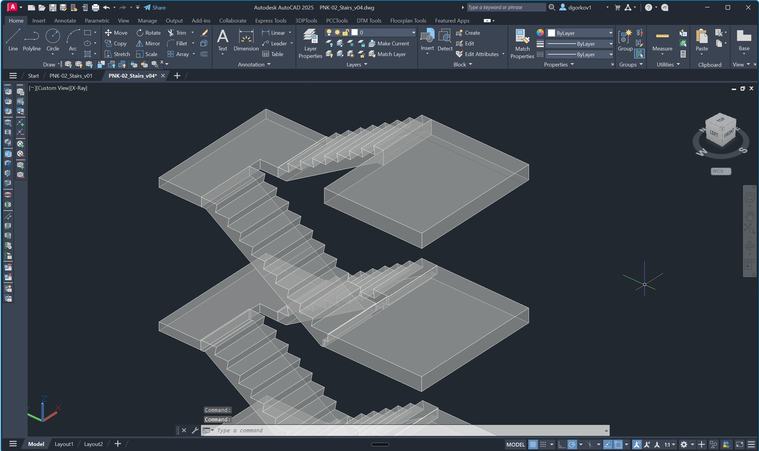Detailed staircase solid model prepared from E57 point cloud