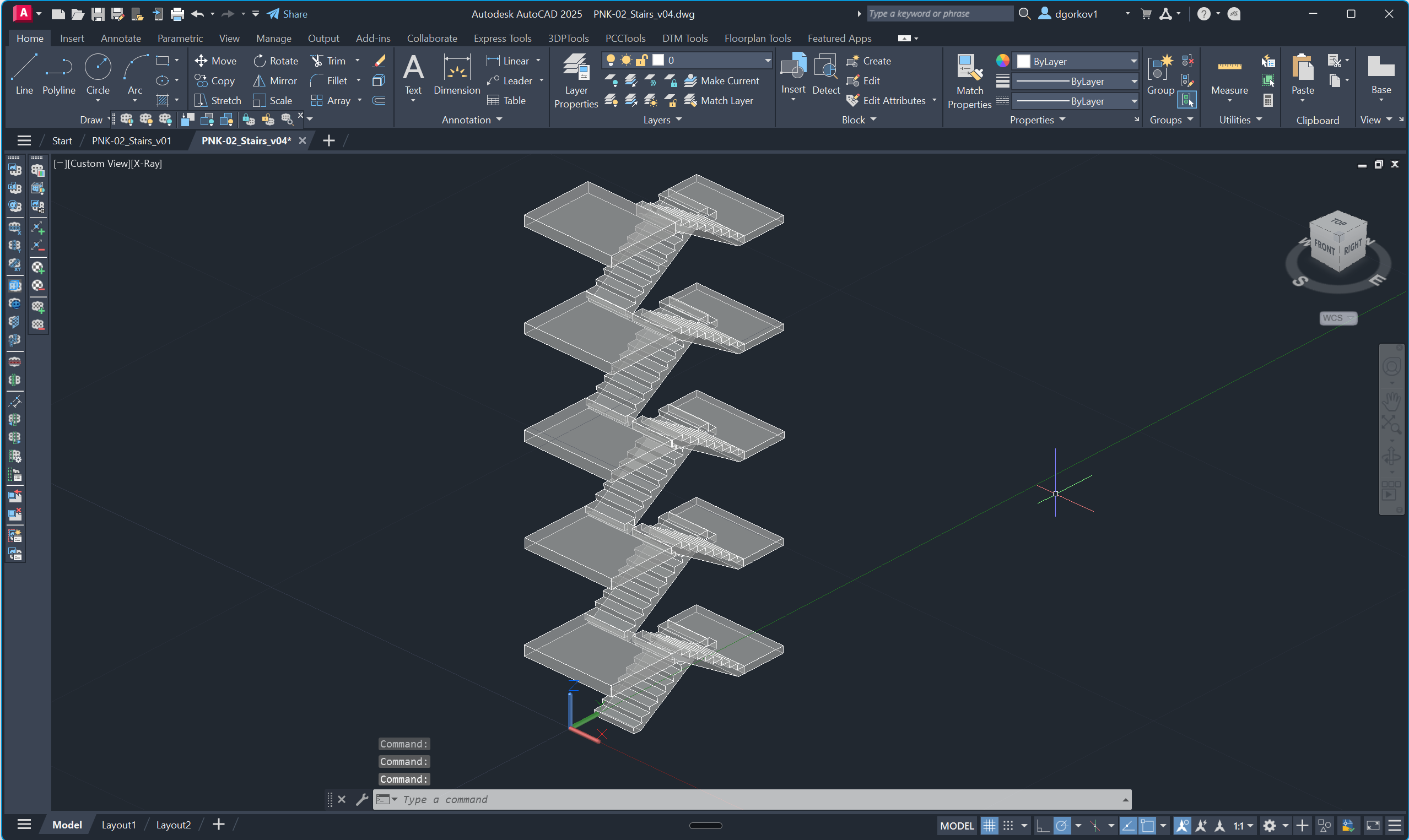 High accuracy concrete staircase 3D model created from E57 point cloud