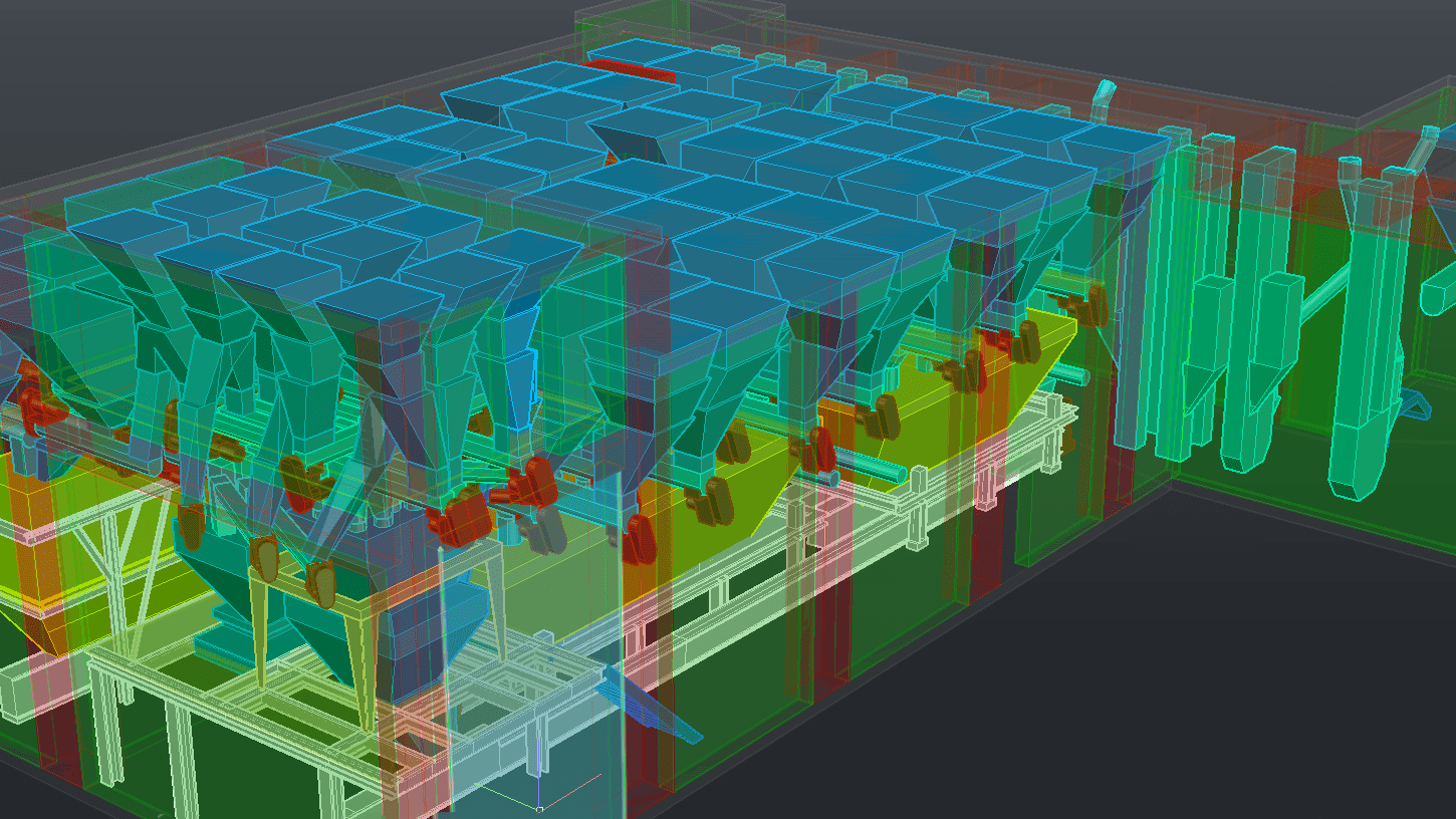 Industrial machine hall 3D model from laser scanning