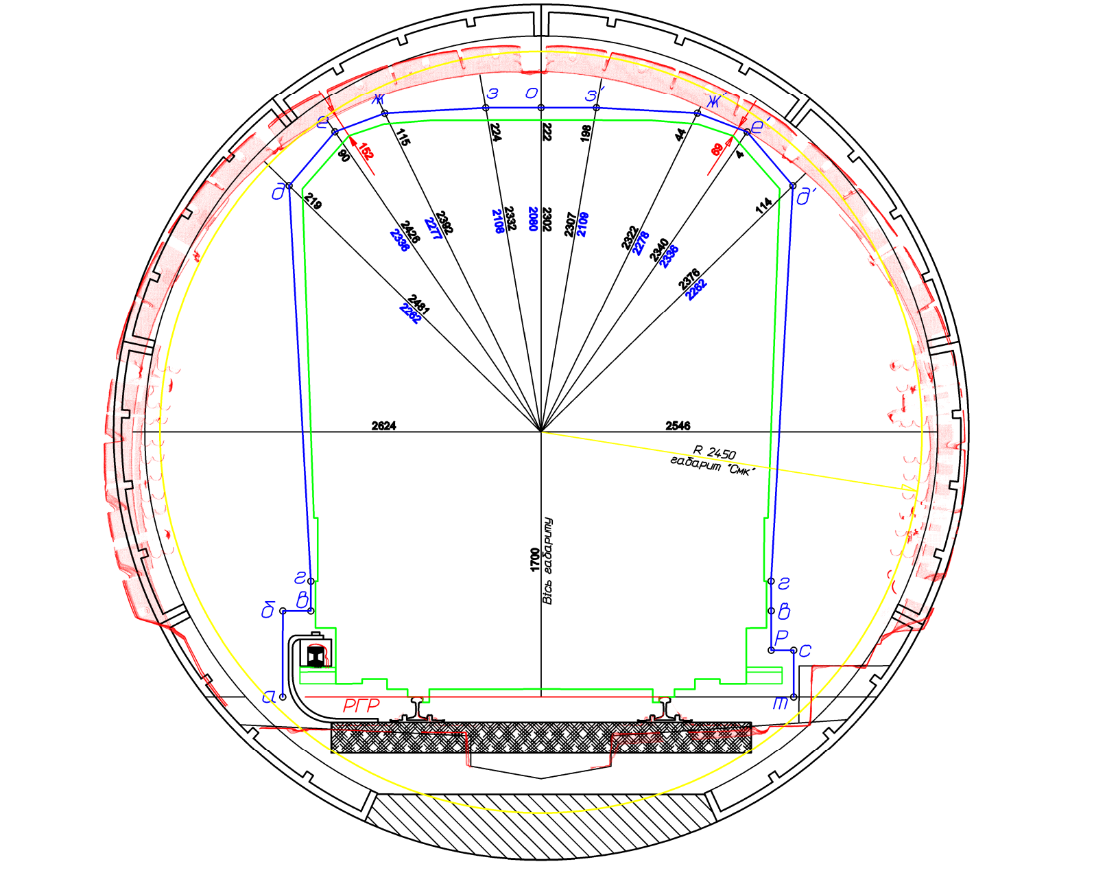 Metro tunnel deformed profile compared with design profile