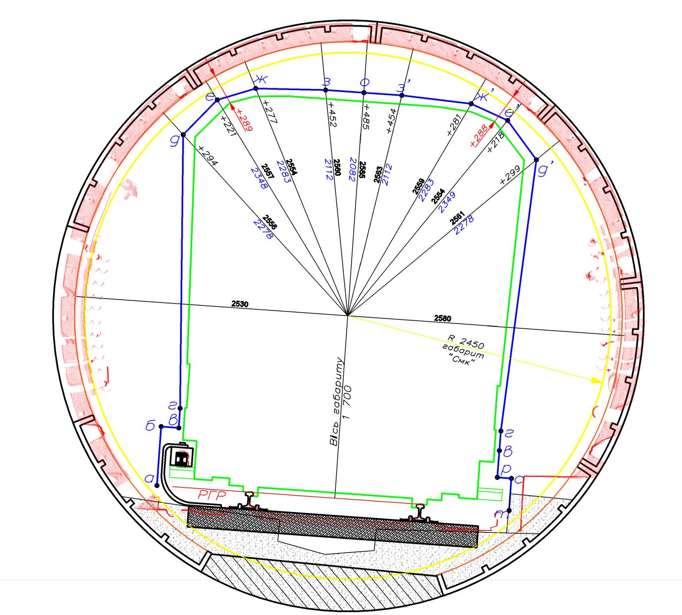 Kyiv metro tunnel reference profile comparison without deformation