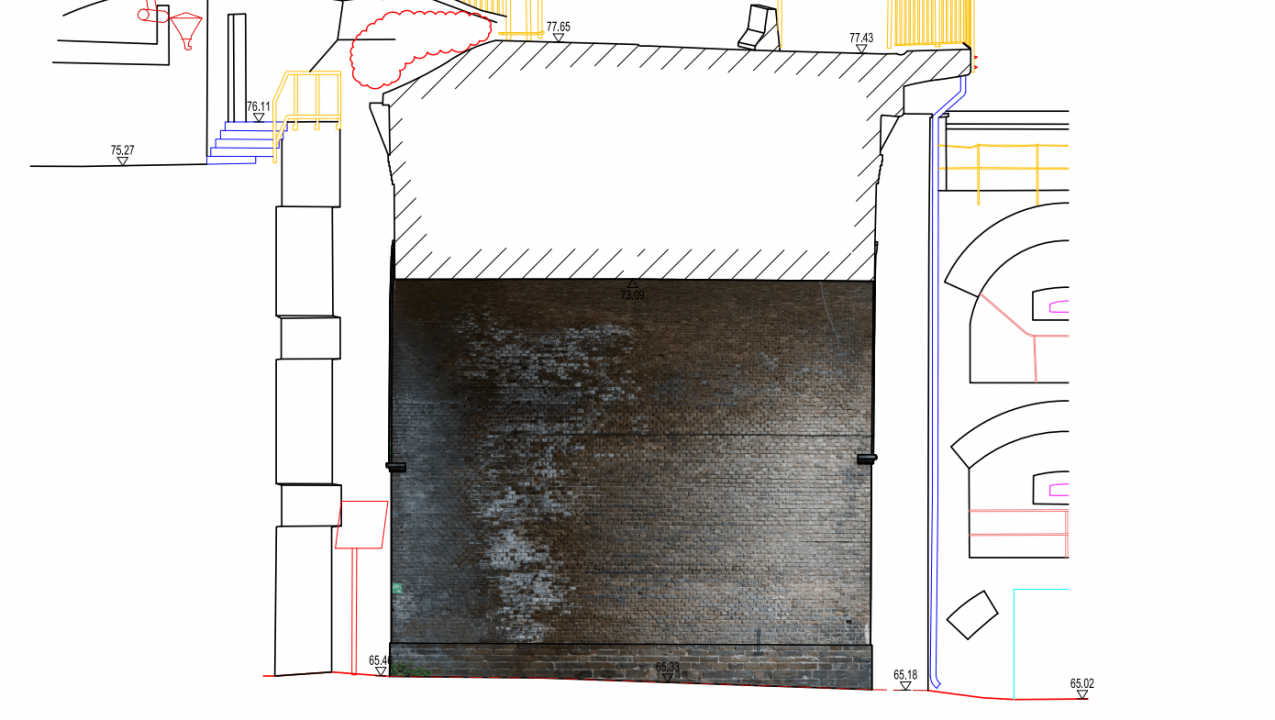2D bridge drawing overlaid on orthophoto