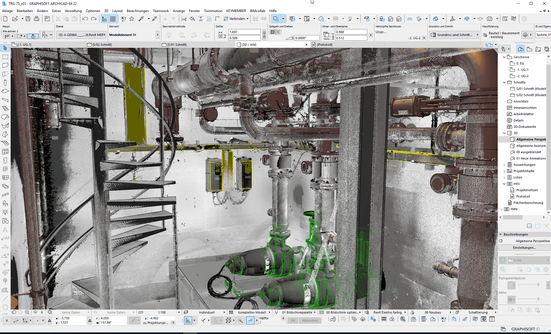 MEP BIM model of pumping station from point cloud